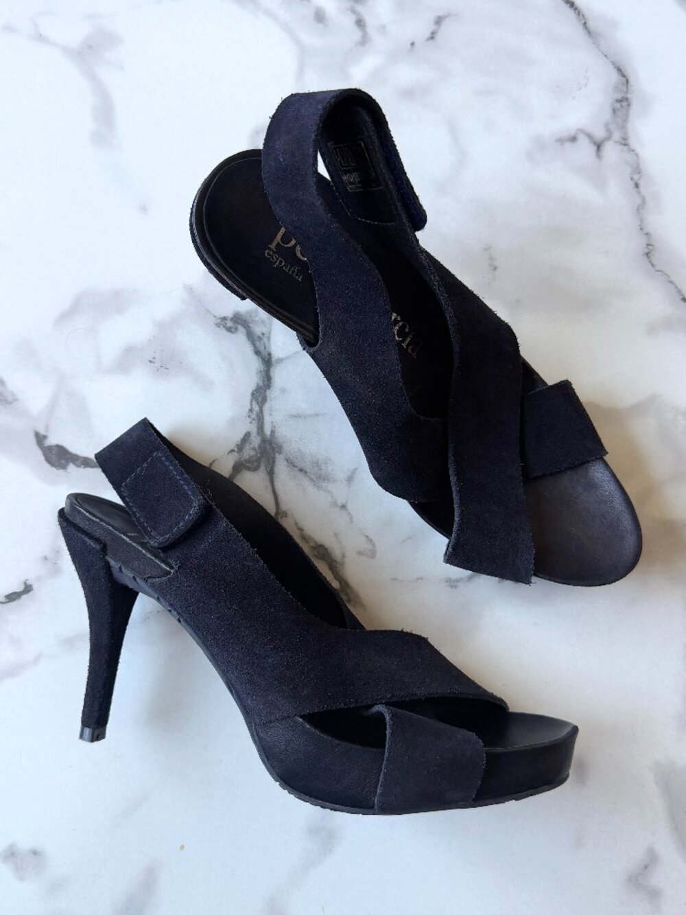 Pedro Garcia Black Suede Crisscross Platform Heels Size 39.5